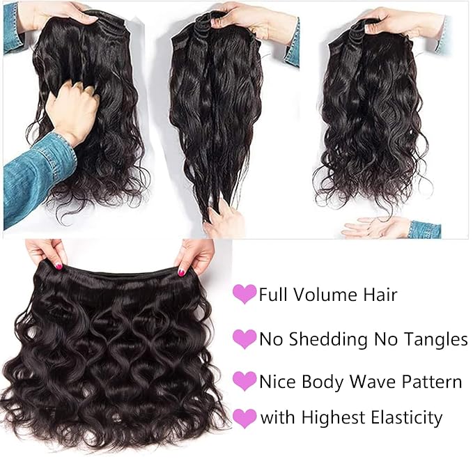12A Human Hair Bundles 14 16 18 Inch Body Wave Bundles Human Hair 100% Unprocessed Brazilian Virgin Hair Body Wave 3 Bundles Deals Human Hair Extensions Quick Weave For Black Women Natural Black
