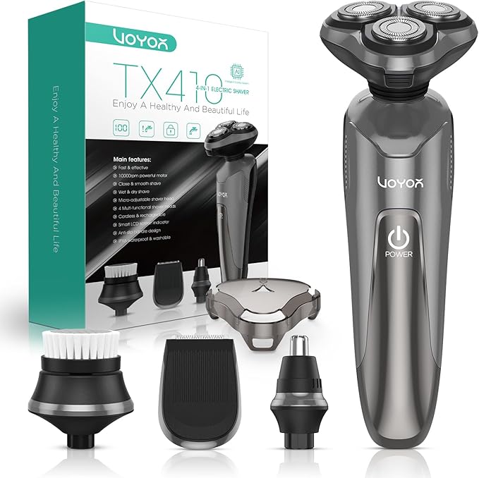VOYOR Electric Razor for Men Cordless Shavers for Shaving with face sideburn Nose Ear Hair Rechargeable Wet Dry Waterproof TX410 New (New Version-Grey)