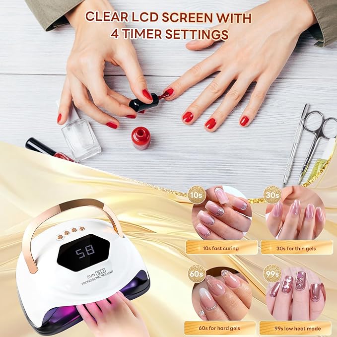 268W UV LED Nail Lamp, HeerMua Nail Dryer for Gel Polish, Fast Curing Gel Polish Light 4 Timers,Professional LED Nail Lamp UV Nail Light with Portable Handle, 57Pcs Lamp Beads and Automatic Sensor