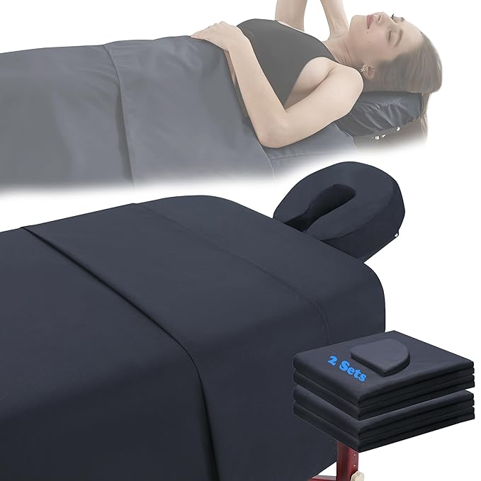2 Sets Microfiber Massage Table Sheet Sets 3 Pcs Massage Bed Cover Soft Wrinkle Free Includes Massage Fitted Sheet,Massage Sheets and Face Cradle Cover for SPA Beauty Salon Tattoos (Black)