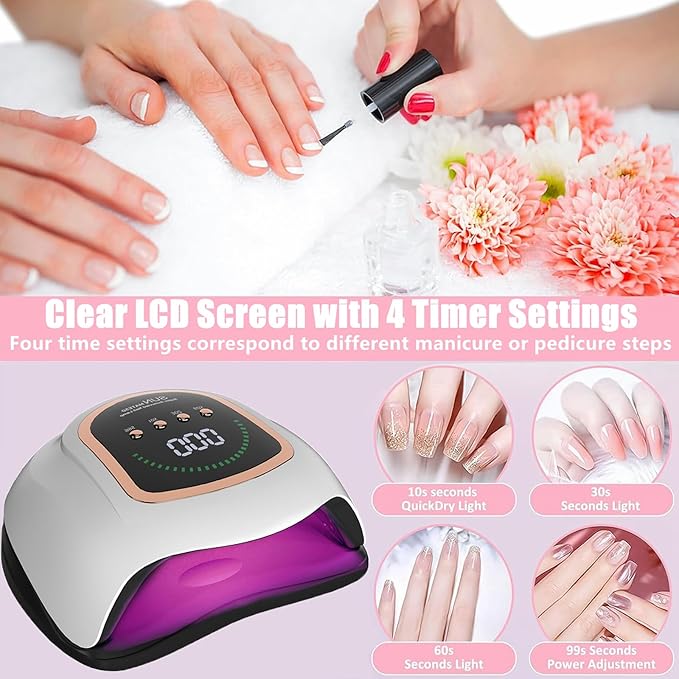 UV LED Nail Lamp, 300W Professional UV Nail Dryer Light for Gel Nails with 72 Beads, Fast Curing Gel Polish Lamp Auto Sensor 4 Timer Setting, Nail Art Drying Tools for Fingernail and Toenail