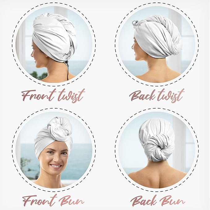 THE PERFECT HAIRCARE Microfiber Hair Towel Wrap for Women - Absorbent Quick Drying Turban for Wet, Curly, and Long Hair for Women, Girls, and Kids - Anti Frizz White