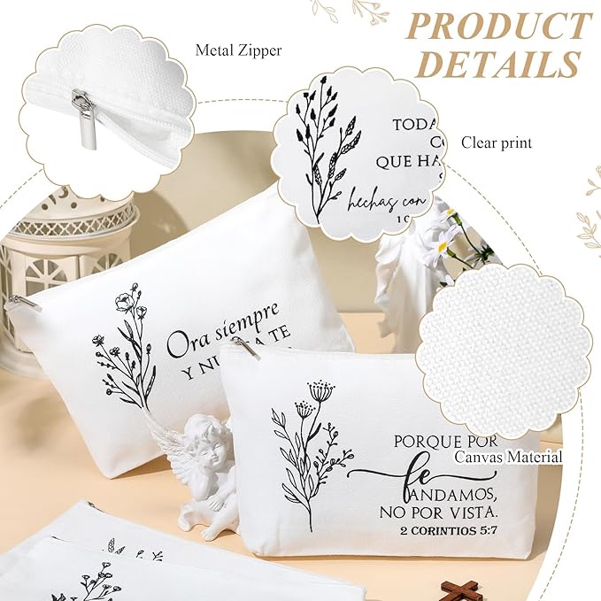 10Pcs Christian Gifts for Women Religious Cosmetic Bags Inspirational Bible Verse Pencil Pouch Canvas Makeup Bags Bulk with Zipper for Mother Sister Church Favors