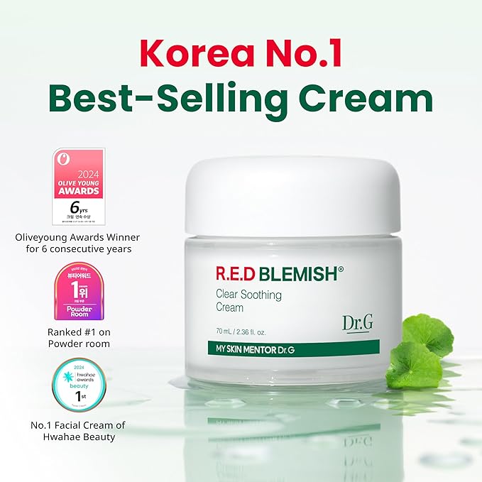 Dr.G Red Blemish Clear Soothing Korean Moisturizer Face Cream, 70ml - Cica Cream, Korean Skin Care Moisturizer, Korean Face Moisturizer, Facial Moisturizer, Korean Skincare, K Beauty Skincare Coreano