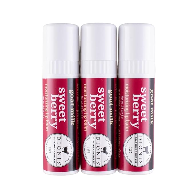 Dionis Goat Milk Skincare Sweet Berry Holiday Lip Balm Gift Set - Beeswax, Shea Butter & Coconut Oil Lip Care Products Made in The USA - Cruelty Free Lip Moisturizer for Chapped Lips, 0.28oz 3 Pack