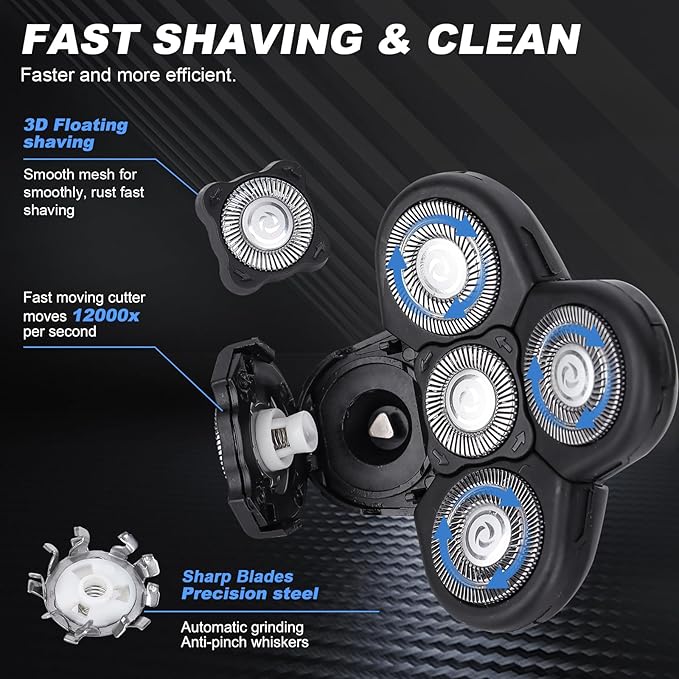 5D Blades Shaver Replacement Heads,Head Electric Razor Shaving Compatible with Fr**b*i*d Replacement Blades Shaver kit for Bald Men with 3 Cleaning Brush, 3 Pack by Plantarecover