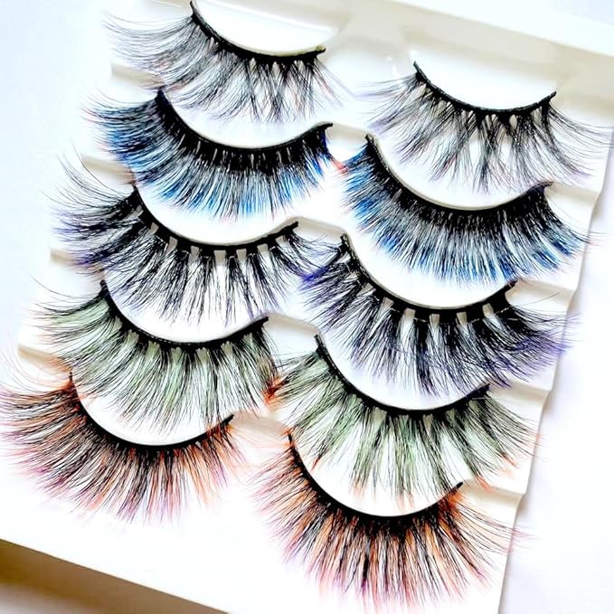 Ombre Colored Silk Protein Fluffy Wispy Volume False Eyelashes for Halloweens, Cosplay, Party & Stage - 5 Pairs (Black, 5 Count)