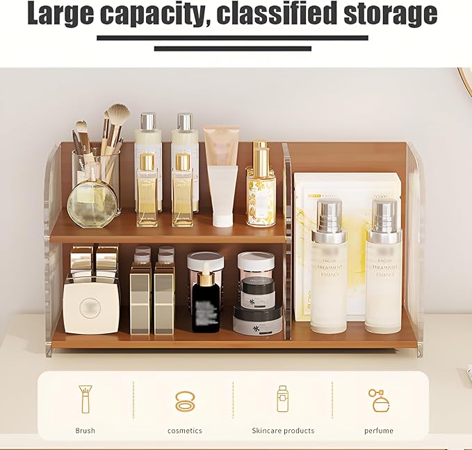 20 Inches Bamboo Cosmetic Organizer, Large Vanity Organizer, Makeup Organizer Countertop, Skincare Organizer Countertop, Makeup and Skincare Organizer for Vanity