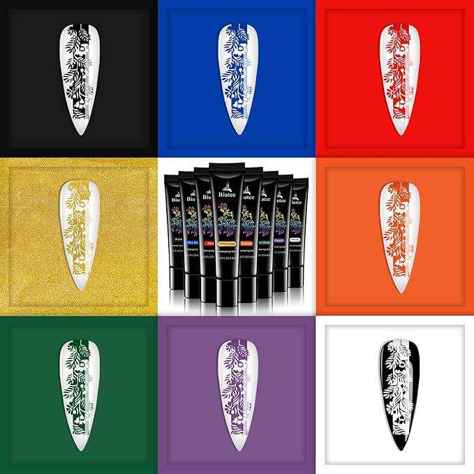 SEISSO 8 Colors Nail Stamping Polish Gels Nail Stamper Kit + 4pcs Nail Stamp Templates + 1 Peel Off Nail Tape Stamp Latex Bose Coat & Top Coat with Scraper Flower Holiday Art Design Gift DIY Manicure