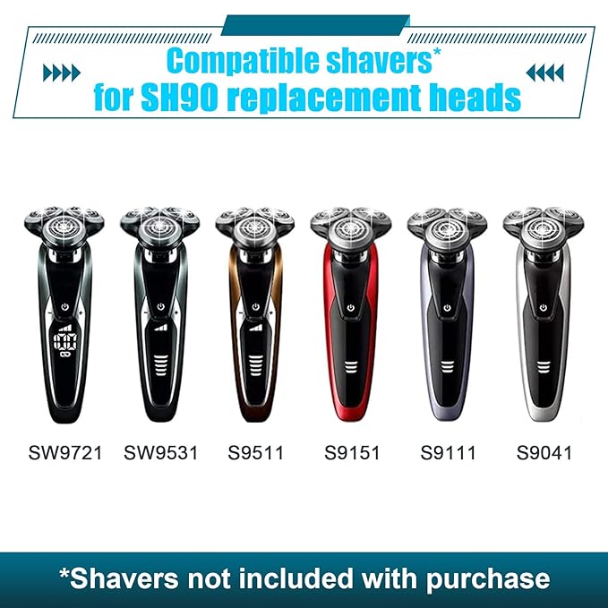 9 Pack SH90 Replacement Head Compatible with Philips Norelco Series 9000(S9xxx) /8000(S8xxx) , Upgraded SH90 Compatibility Double blades for norelco 9000 replacement heads