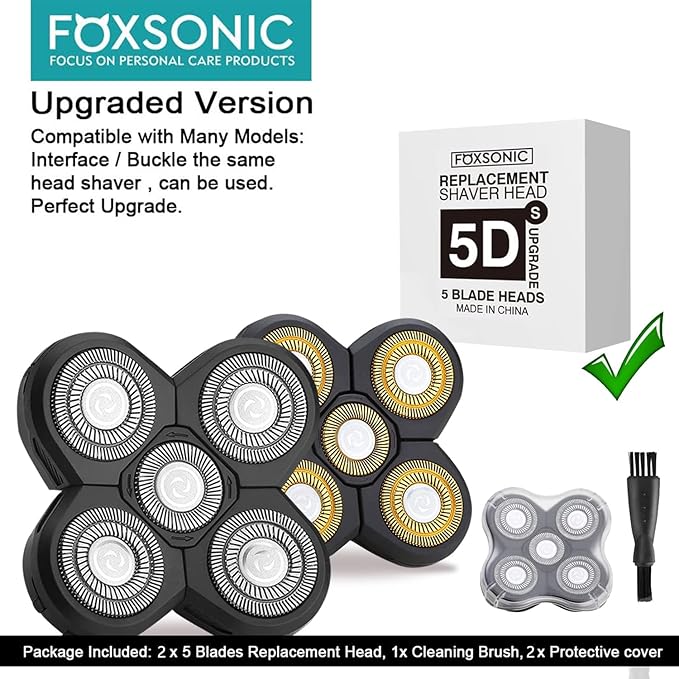 2 Universal 5 Blades Head Shaver Replacement Heads for Head Shaver, Head Shaver Replacement Blades