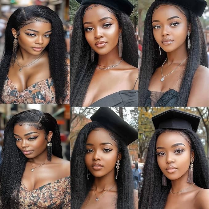 #1B Yaki Human Hair Bundles Natural Color Kinky Straight Bundles Brazilian Human Hair Extensions Soft and Silky for Women Kinky Straight 20 22 24 Inch