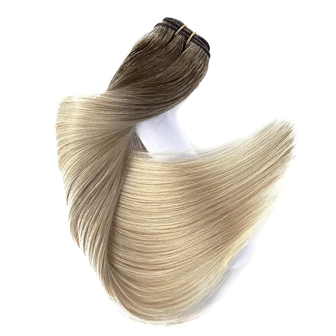 Weft Hair Extensions Human Hair, Sew in Hair Extensions Real Human Hair Bundles 16 Inch 100G Ash Brown to Platinum Blonde Hair Extensions Human Hair Weft Weave Bundles for Women