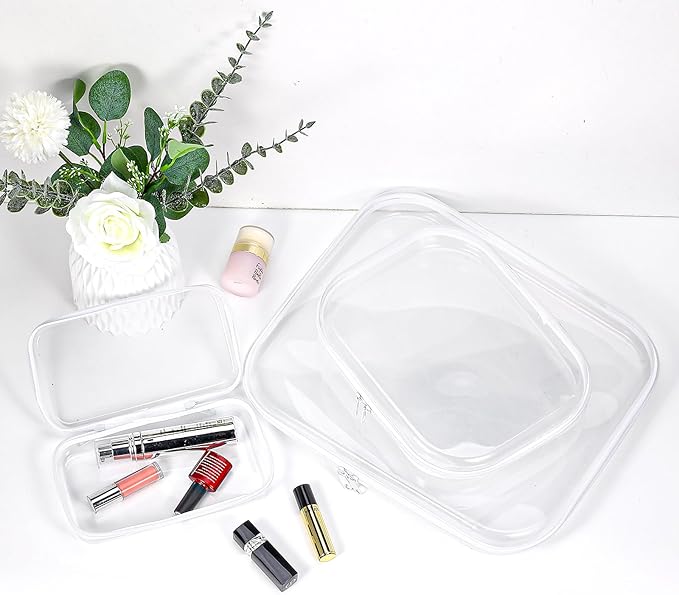 3PCS Clear Hard Shell Zipper Case for Storage, Portable Waterproof Cosmetic Bag with Zipper, Plastic Clear Pencil Case, Toiletry Pouch, Travel Organizer, Toy Storage Bins