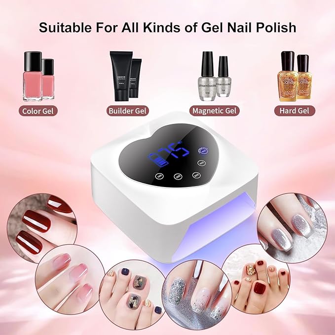 UV LED Nail Lamp,72W Rechargeable Cordless UV Light Dryer,Professional Fast Gel Curing Lamp for Acrylic Manicure 5 Timer Settings Auto Sensor Nail Machine Art Tools at Home/Salon(White)