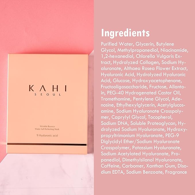 KAHI Wrinkle Bounce Water Full Perfecting Hydrating Face Mask Skin Care | Hyaluronic Acid Face Mask Korean Sheet Mask | Brightening Face Masks Beauty Glass Skin Korean Skincare (6EA, 1.23 oz)