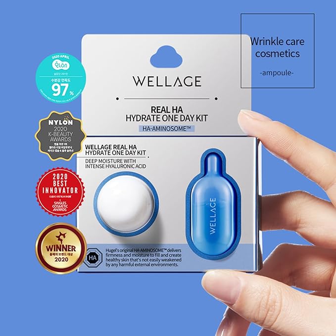 WELLAGE Real Hyaluronic Acid Hydrate One Day Kit Serum 2ea, Korean Beauty Secret Ampoule, High Concentration HA Ceramide 8 Herbal Extracts for Firming and Moisturizing Special Day Care