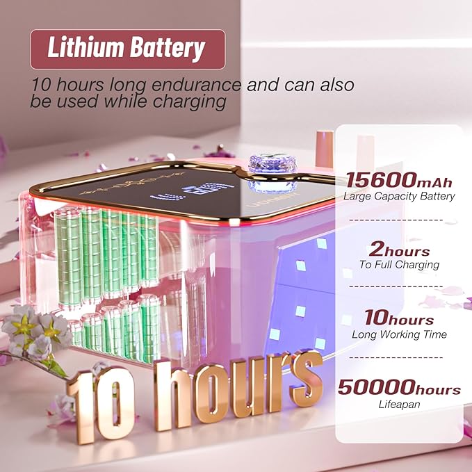 268W UV Nail Lamp Cordless, Rechargeable UV Light for Gel Nails with Convenient Knob & Full LCD Display Screen, Portable LED Nail Lamp, Professional Nail Dryer for Nail Salon & Home Use