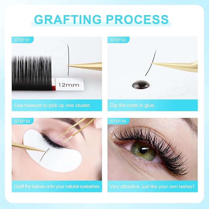 NAGARAKU Double Tips Ellipse Eyelash Extensions Lighter Thinner Split Tips Flat False Lashes 5 Trays in 1 Pack 0.15 C curl 11/12/13/14/15mm Soft Faux Mink Individual False Lash 16 Rows