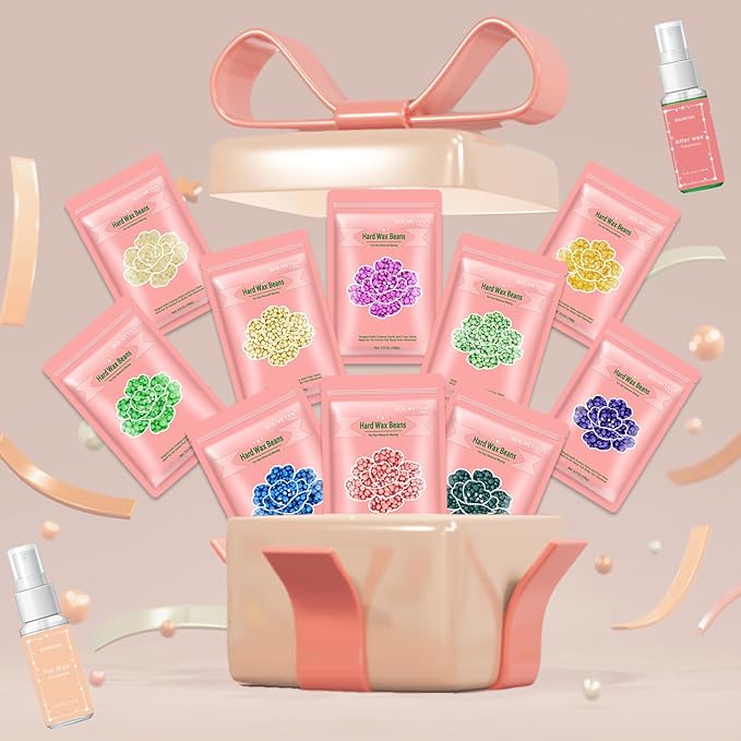 Wax Beads for Hair Removal, 2.2lb/1000g Hard Waxing Beans for Full Body, Brazilian, Bikini, Face, Eyebrows, Home Wax Refill for Women & Men, Pack of 10 with Pre & Post Oil