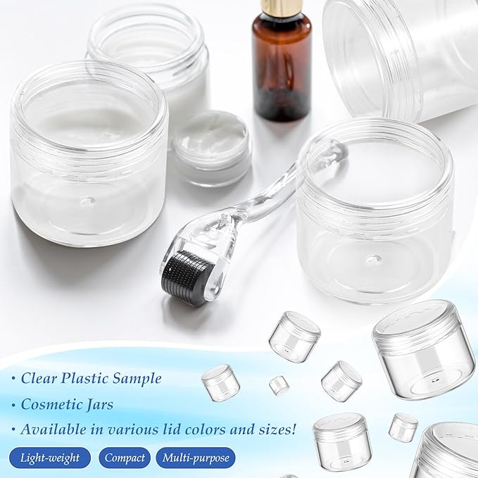 Patelai Small Clear Plastic Cosmetic Containers with Lids Cosmetic Sample Containers Travel Tiny Jars Round Pot Jars for Storage of Creams Makeup Ointments Skincare Lip Scrub(20g,100 Pcs)