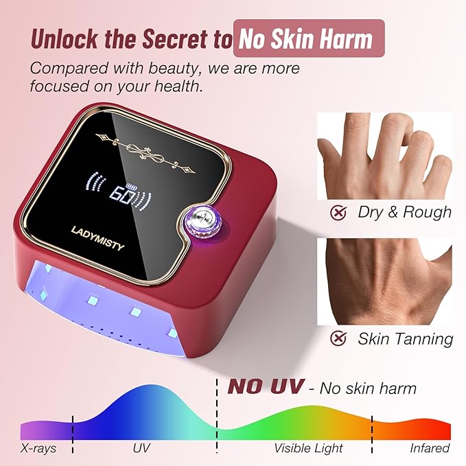 268W UV Nail Lamp Cordless, Rechargeable UV Light for Gel Nails with Convenient Knob & Full LCD Display Screen, Portable LED Nail Lamp, Professional Nail Dryer for Nail Salon & Home Use