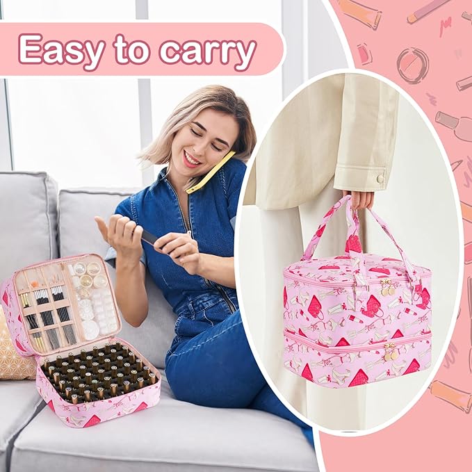 Uross Lipstick Nail Polish Organizer Bag for Teenager Girls Holds 42 Bottles Nail Polish & Nail Kit Storage Organizer Bag Nail Supplies Organizer Case for Nail Tech Gifts