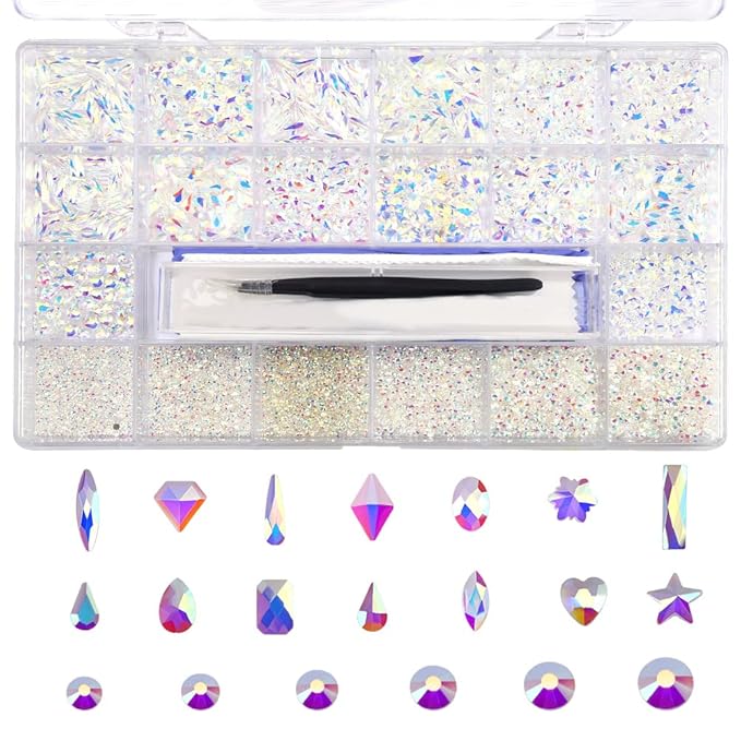 10000 Pcs Transparent AB Crystal Flatback Rhinestones Set for Nail, Art, Crafts, Makeup, Tumblers Glitter Round with Tweezers and Picking Pen
