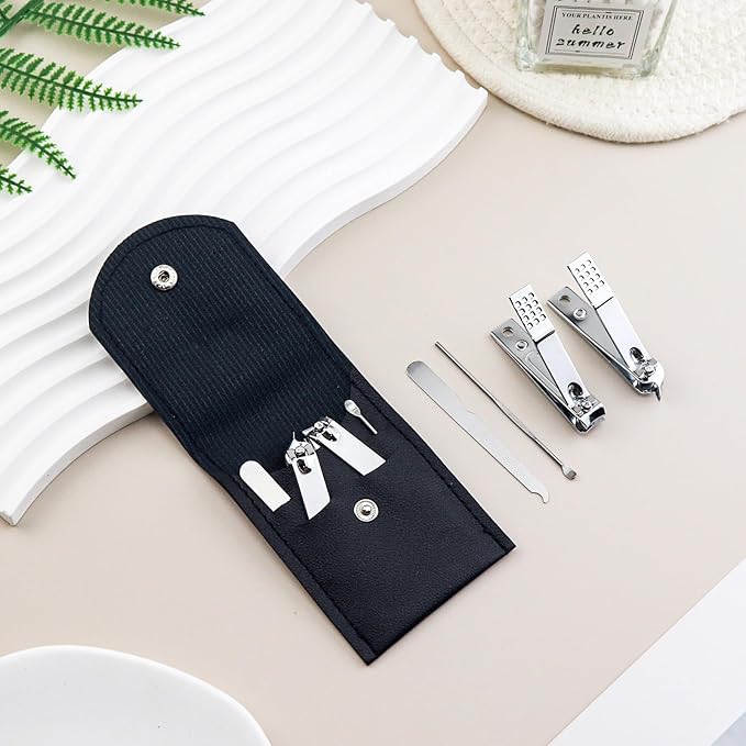 30 Sets Finger Nail Clipper Set Bulk,4 in 1 Black Adult Stainless Steel Travel Manicure Kit with Case Individually Wrapped Nail Clippers Bulk for Homeless,Hotel,Charity