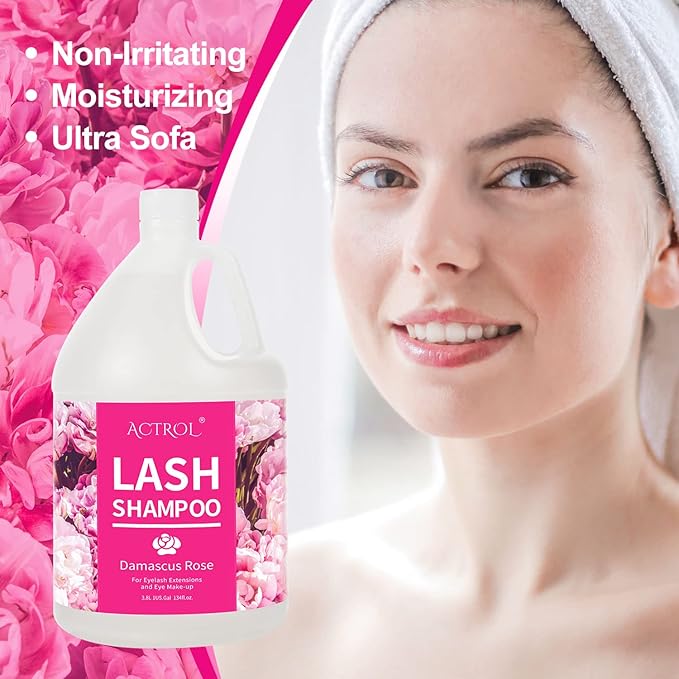 Eyelash Extension Cleanser Gallon Rose 3.8L Natural Lash Extension Shampoo Professional Eyelid Foaming Cleanser Paraben & Sulfate Free Non-lrritating with Salon and Home Care