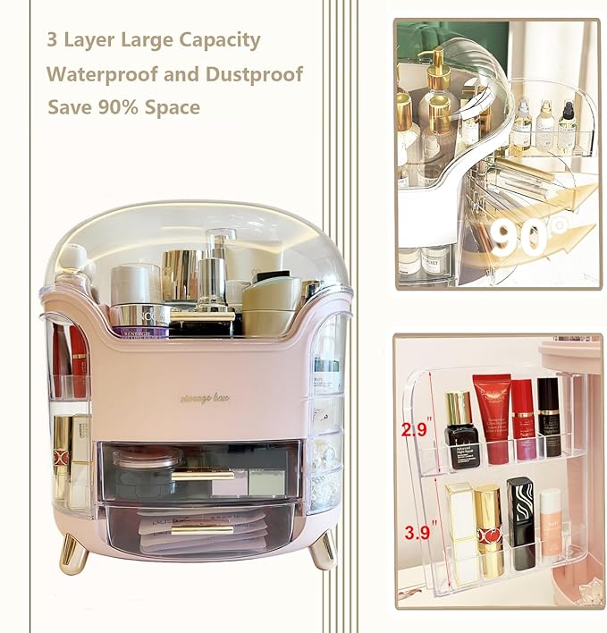 Upgrade Large Makeup Organizer Countertop Vanity Case Skin Care Cosmetic Storage Box Bathroom Counter Perfume Skincare Organizers Make Up Caddy Gift for Women Girls Clear Design Easy Visibility
