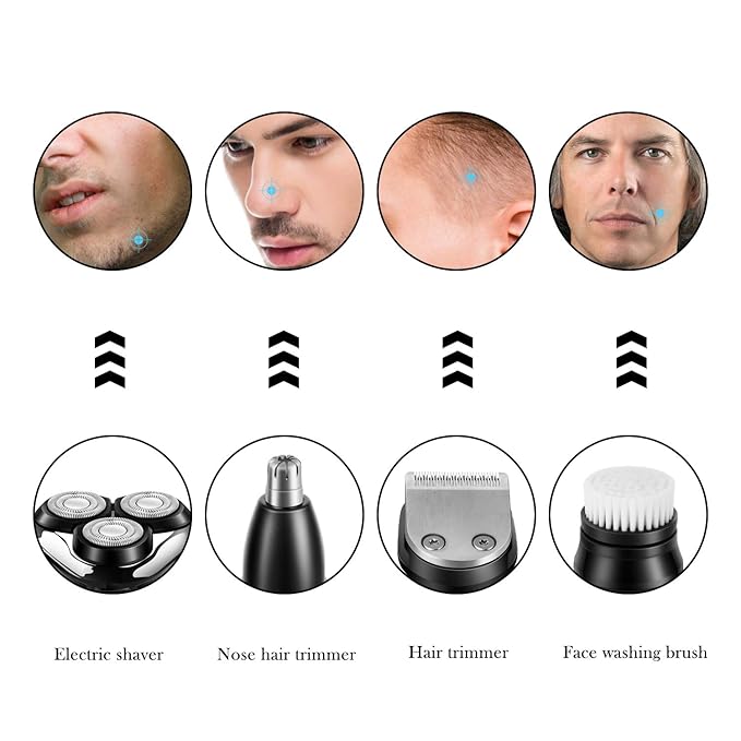 SURKER Electric Shaver Razor Cordless Beard Trimmer for Men Nose Hair Trimmer 3 in 1 Trimmer Grooming Kit Plus 1 Facial Cleansing Brush Waterproof USB Rechargeable Dry Wet