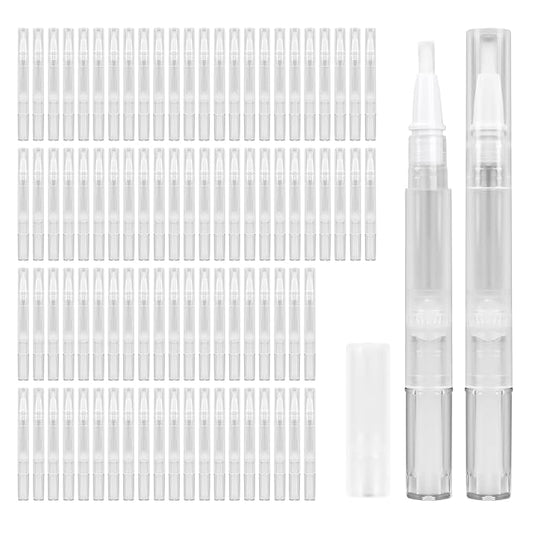 100 PCS Empty Cuticle Oil Pen Apply Transparent Twist Pens 3ml, Empty Nail Oil Pen with Calligraphy Tip Brush for Precise Application, Lip Gloss Container