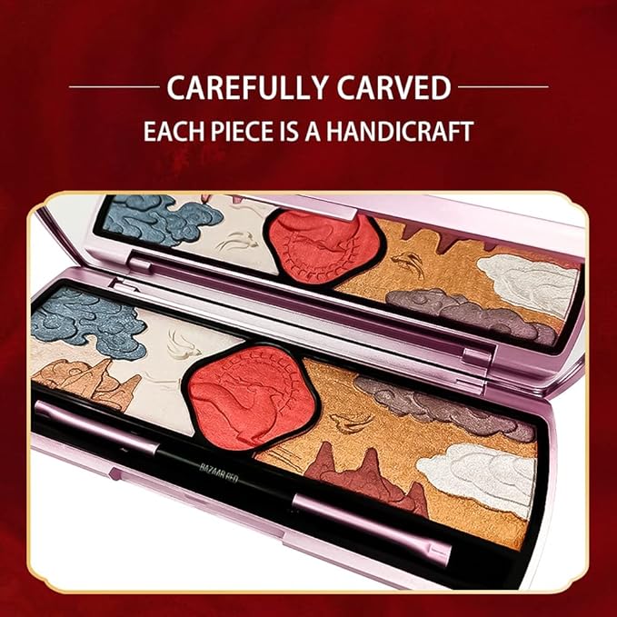 Xaena Carved Flower Pattern Eyeshadow Palette Colorful Eye Makeup in 9 Shades of Eyeshadow and Blush with Eyeshadow Brush and Makeup Mirror - Embossed Makeup Palette for Creative Looks