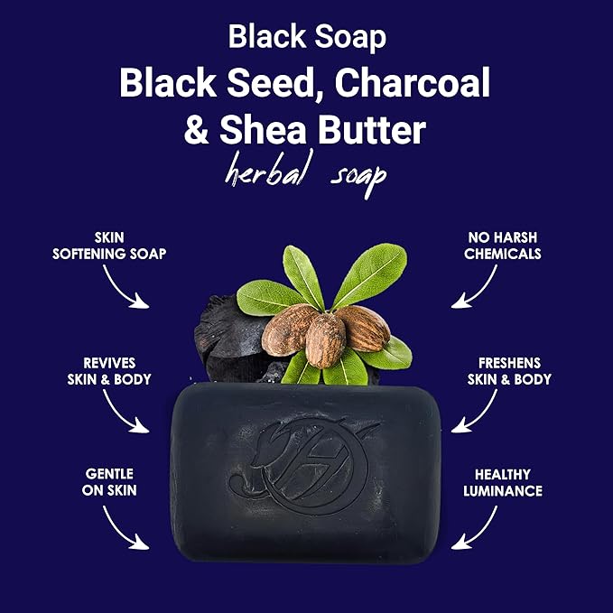 Black seed Charcoal and Shea butter Herbal Soap | Pack of 6 of 5oz soap Bar | Ideal for Men and Women, Soothing and Nourishing Soap for Moisturization