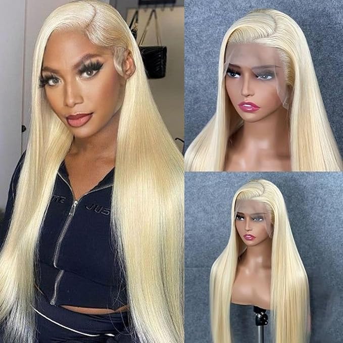 613 Signature Straight Lace Front Pre-plucked 13x4 HD Lace Closure Human Hair Wig - 22 Inch Blonde, 180% Density Frontal
