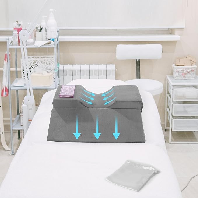 BALAPET Lash Pillows for Eyelash Extensions Ergonomic and Comfortable Velvet Foam Eyelash Pillow for Neck and Back Support Pillow Side Pockets can be Placed Tools,Easy to Graft Eyelashes(Gray)