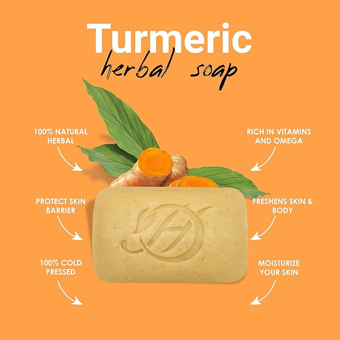 Turmeric Herbal Soap | Pack of 6 of 5oz soap Bar | Natural Bar Soap for Face and Body | Hydrating and Nourishing | Suitable for Men and Women