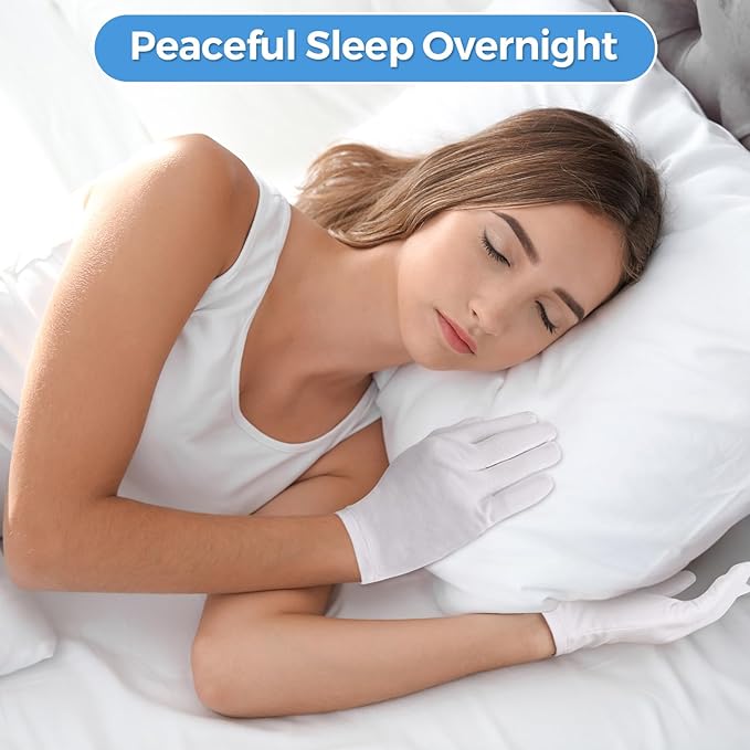 Donfri 2 Pairs White Moisturizing Gloves Overnight Cotton Gloves for SPA, Dry Hands Eczema, Hand Care, Day and Night Healing,Reusable