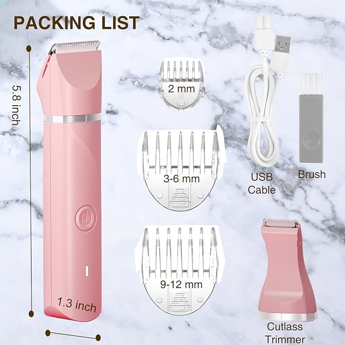 AREYZIN Bikini Trimmer for Women,Electric Razors Shaver for Bikini Legs Pubic Hair,Rechargeable Ladies Bikini Hair Trimmer Removal with Snap-in Ceramic Blades IP7X Washable Head,Wet and Dry Use,Pink