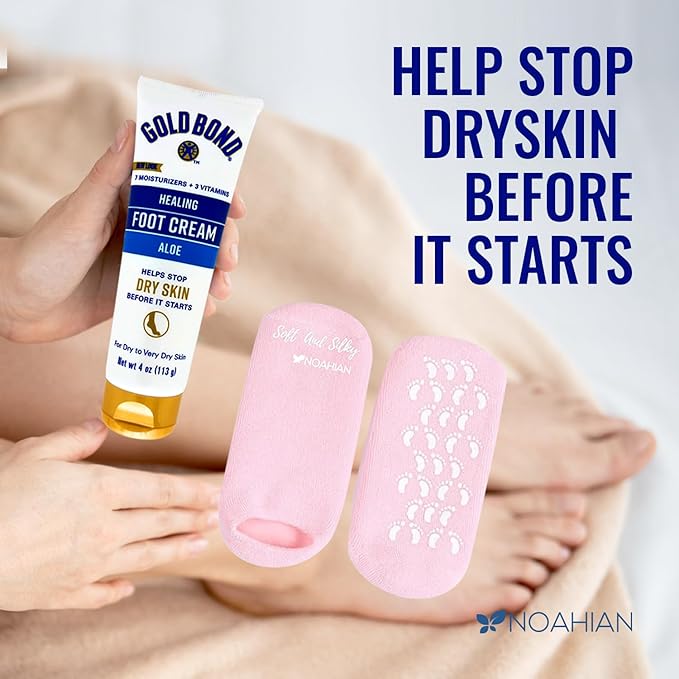 Gold Bond Ultimate Healing Foot Cream, 4 oz, 2 Pack - Effective Foot Cream for Dry Cracked Heels and Feet, Bundled Soft and Silky Socks