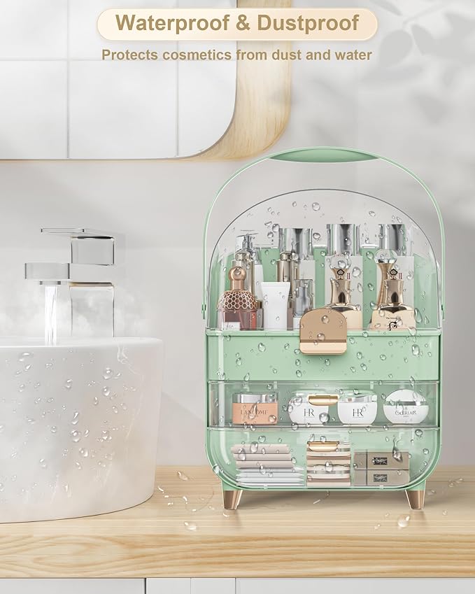 Makeup Organizer, Skincare Holder Bathroom Counter Organizer, Storage Box Cosmetic Display Cases, Teen Girl Gifts Trendy Stuff Make up Organizers for Vanity, Dresser, Countertop (Green)