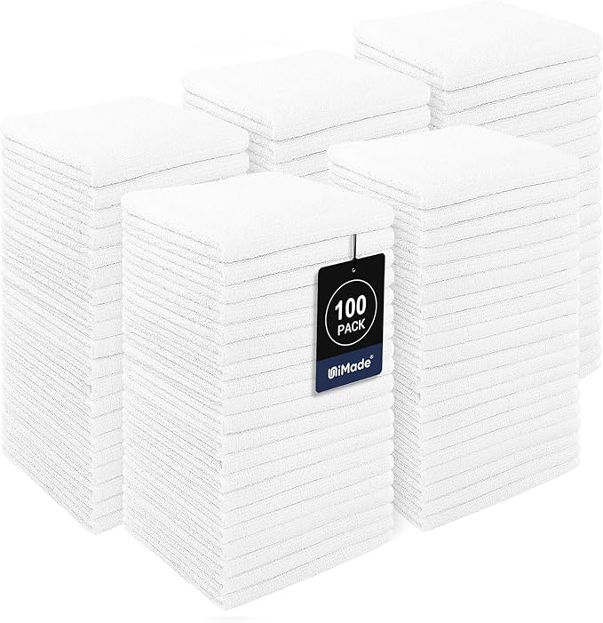 Washcloths Bulk - 100 Pack - Face Towel (12" x 12"), Highly Soft Wash Cloth and Hand Towels, Fast Drying Multi-Purpose Microfiber Cleansing Cloths for Bathroom, Hotel, Spa, and Salon - White