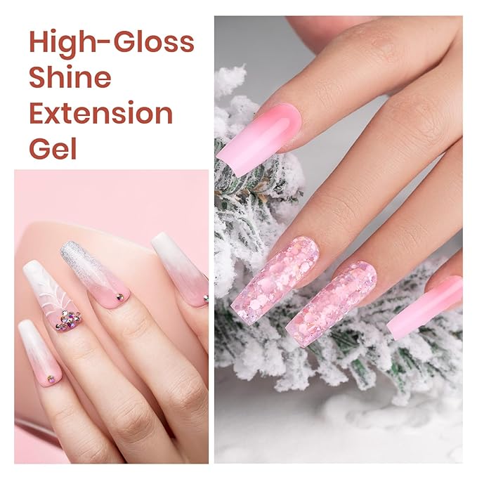 Beetles Poly Nail Extension Gel Kit, 4 Colors Pink White Poly Nail Gel Builder Sheer Pink Nail Gel Clear Nail Art Kit with Poly Brush & Slip Solution Nail Salon All In 1 Kit Gift for Women