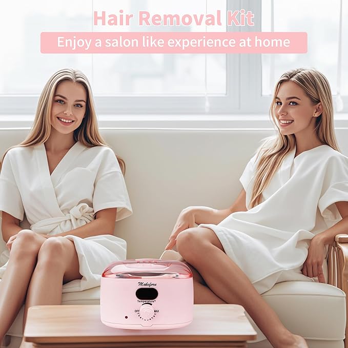 Brazilian Waxing Kit - Bikini & Full Body Hair Removal with Digital Warmer, 4 Scented Wax Beads & 33 Silicone Tools - Home Waxing for Women & Men, Face & Body Care (Pink)