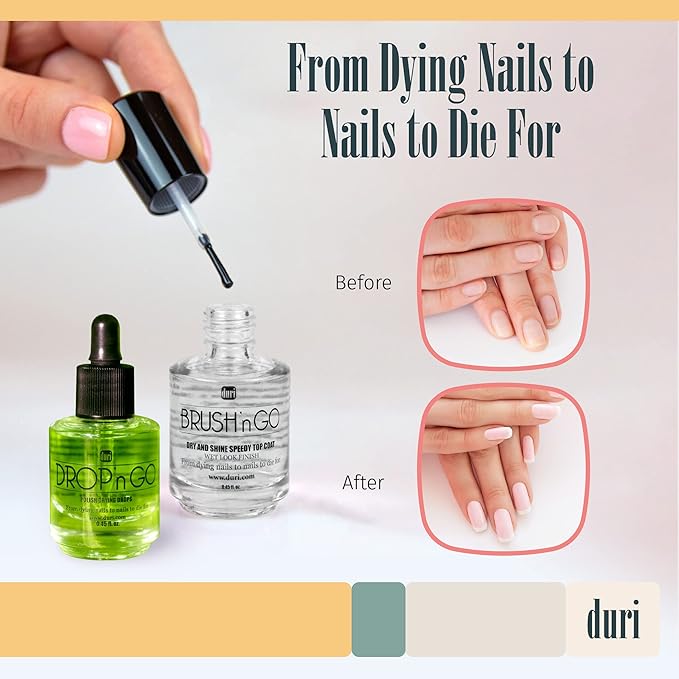 duri Brush’n Go Dry and Shine Speedy Top Coat and Drop'n Go Nail Polish Drying Drops - Fast Dry Top Coat Nail Polish Combo Pack