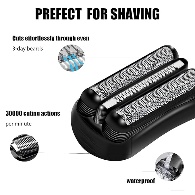 21B-Series 3 Replacement Heads Compatible with Braun Series 3 Electric Shaver for Braun S3 Foil Shaver fit for Electeic Razor 5409,3040s,300s,310s,320s,3050cc,3090cc,3010s,3030s