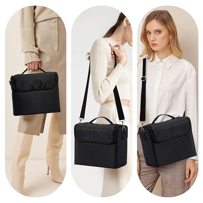 Large Makeup Case,Nail Bag with 4 Tier, Travel Makeup Box Organizer,Nail Kit Storage Tattoo Bag Make Up Case for women/Nail Art/Eyelash Extension/Tattoo/MUA, with luggage sleeve, Black