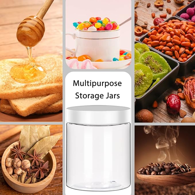 8 oz Plastic Jars with White Lid,36 Pack Refillable Food Jars | Canisters with Screw Lids,Clear Empty Slime Containers for Kitchen Food Storage,Cosmetic,Art Crtafts