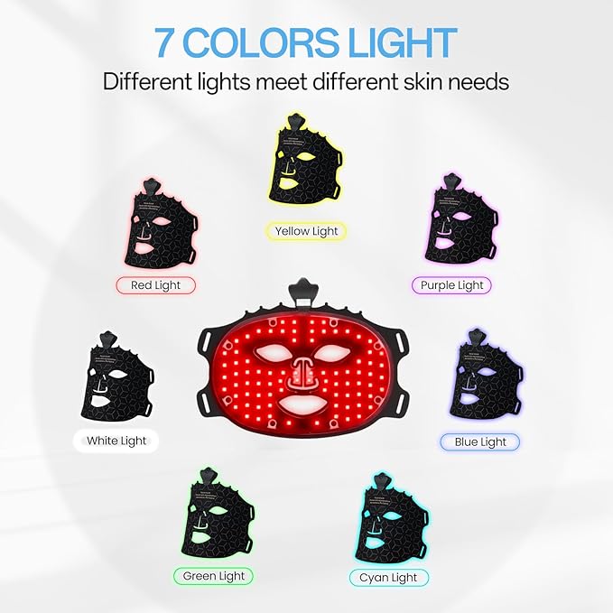 Red Light Mask for Face Women - 7 Colors Red Light Face Mask, Face Mask Skincare at Home, Cordless Device, Skin Treatment Mask Suitable for Women
